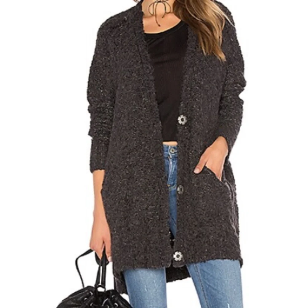 Free People Boucle Cardi Sweater in Black Size Medium Alpaca Blend